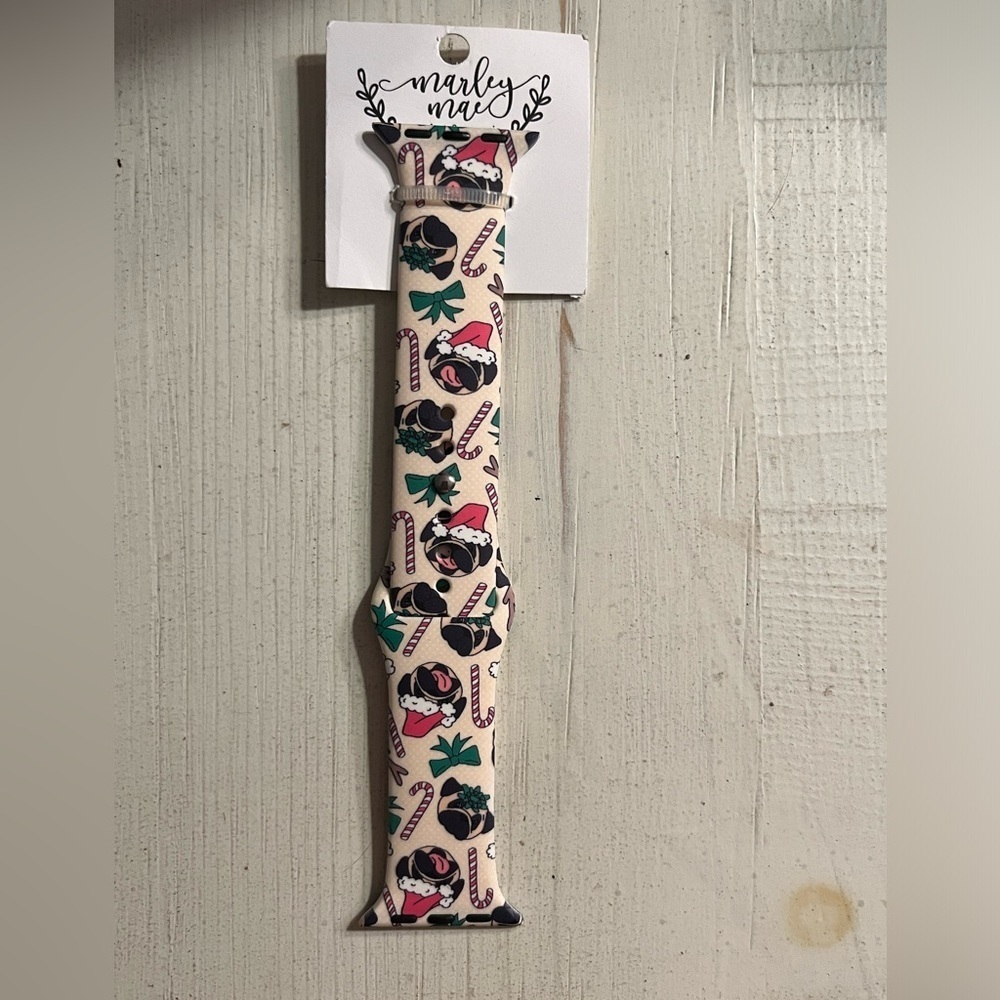 Christmas Pug Print Silicone Watch Band, compatible with Apple Watches, new!